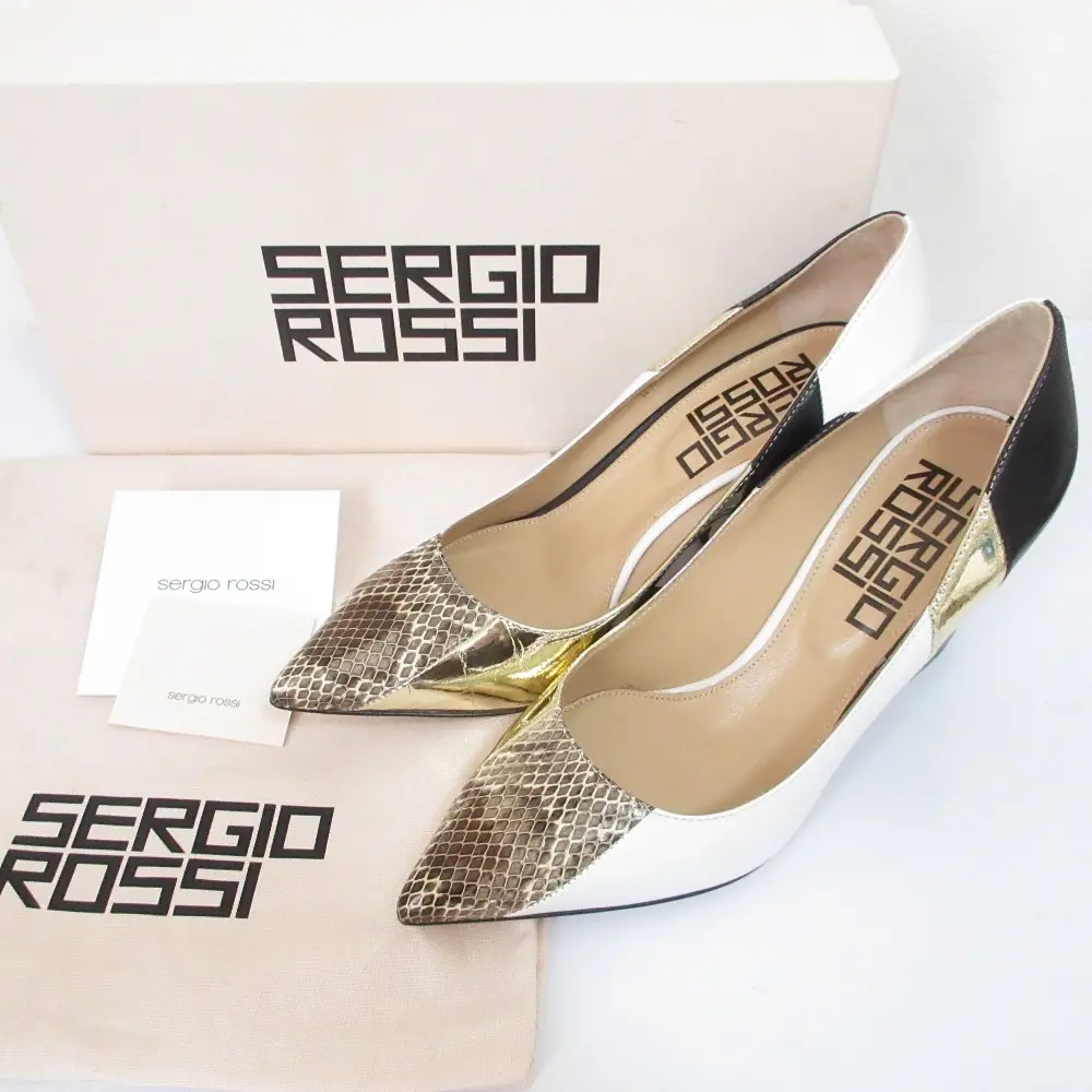 sergio rossi セルジオロッシ バイカラー ポインテッドトゥパンプス ホワイト 37 23.5cm相当 ブラック