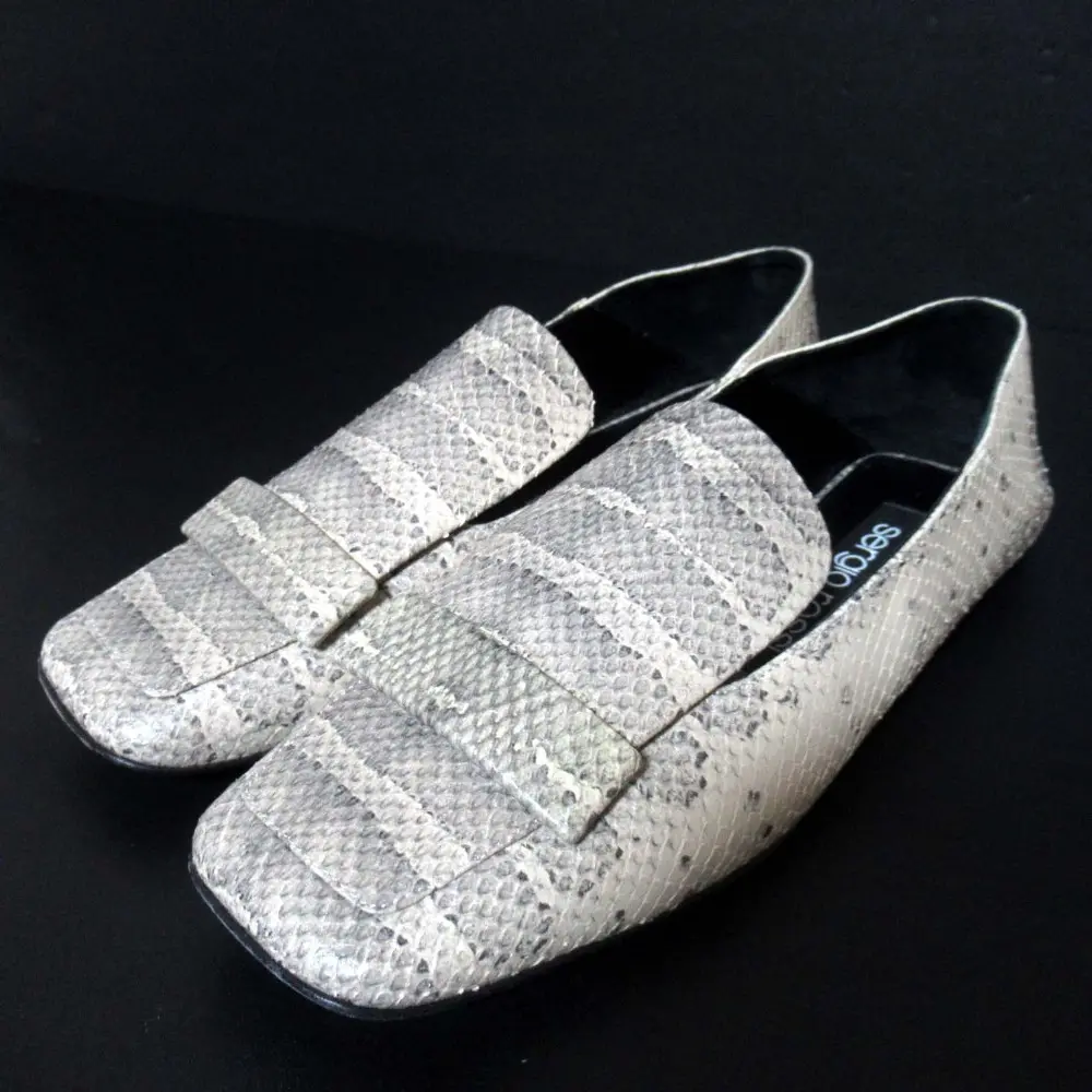 Sergio Rossi セルジオロッシ SR1 パイソン片押し かかと踏み スリッポン フラットシューズ 36.5 23.5cm ベージュ系