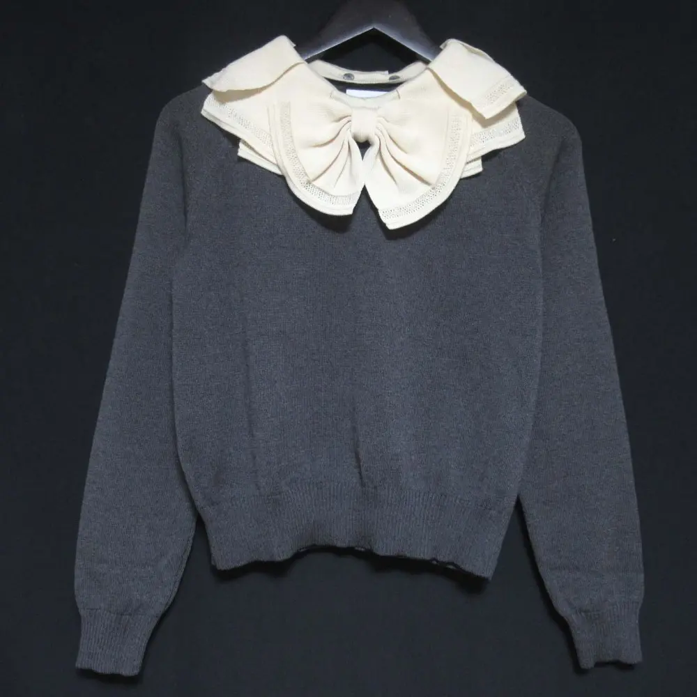 23AW SEVEN TEN by miho kawahito セブンテン タックフリルリボンニットブラウス カットソー 7A218 サイS グレー