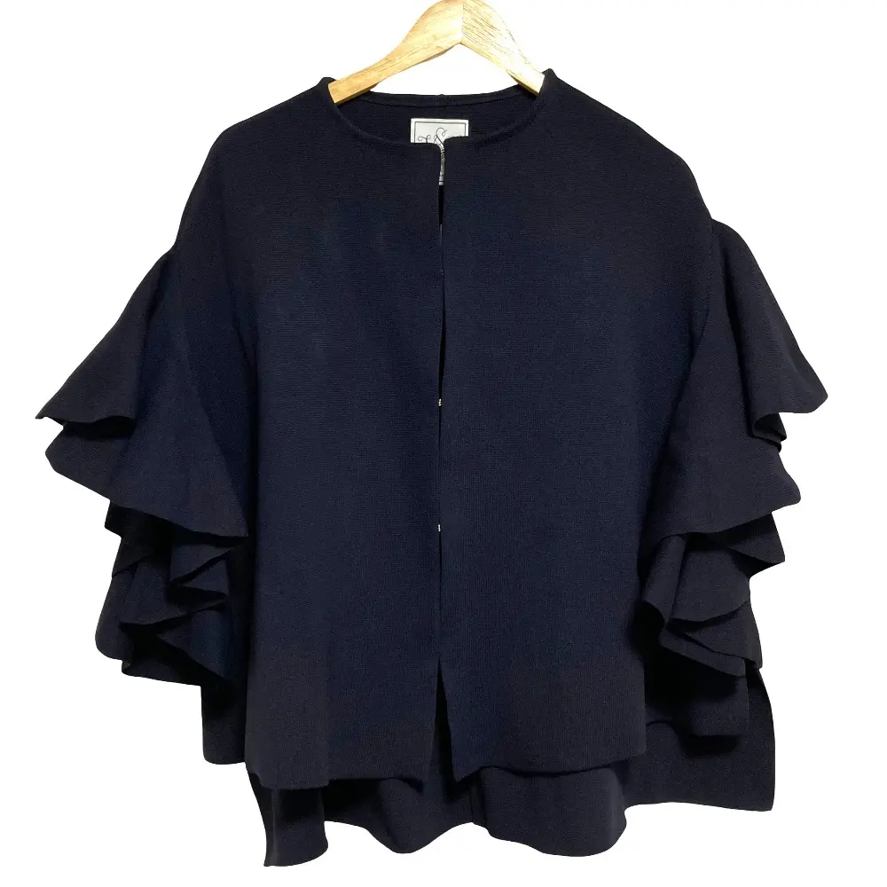 SEVEN TEN by MIHO KAWAHITO セブンテンバイミホカワヒト ラッフルスリーブニットジャケット サイズM ネイビー