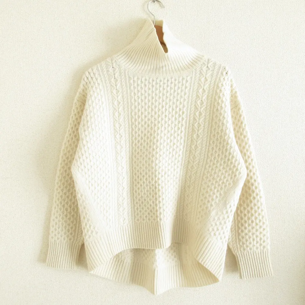 Spick&Span スピックアンドスパン ハミルトンウール ケーブル編み タートルネック 長袖 プルオーバー ニット  F オフホワイト