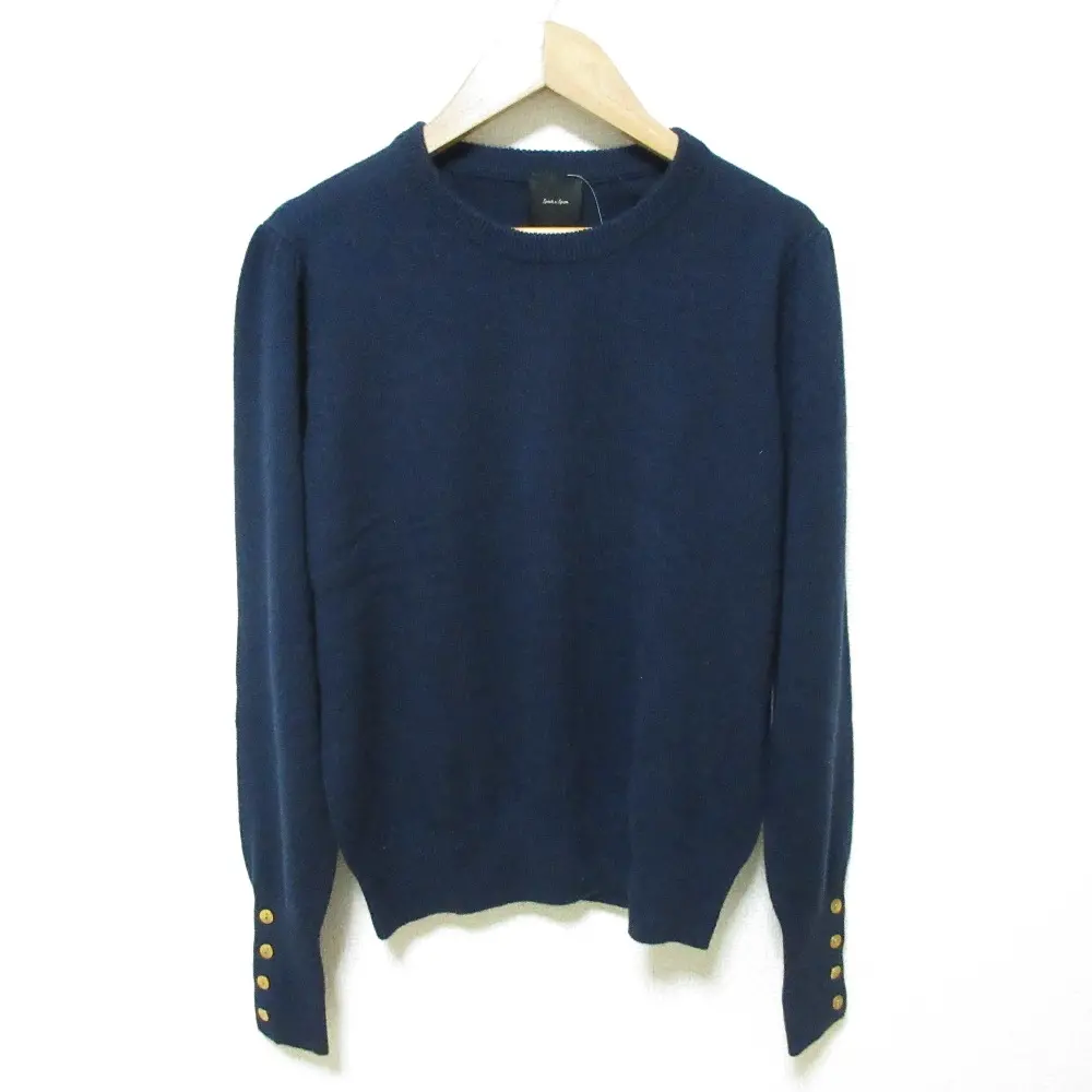 Spick and Span スピック＆スパン ピュアカシミヤ100クループルオーバー 長袖 ニット カットソー セーター F ネイビー