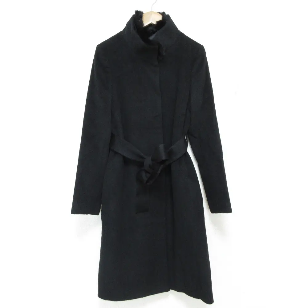 Spick and Span スピック＆スパン カシミヤブレンド ラビットファー スタンドカラー ベルテッド ロングコート 36 ブラック