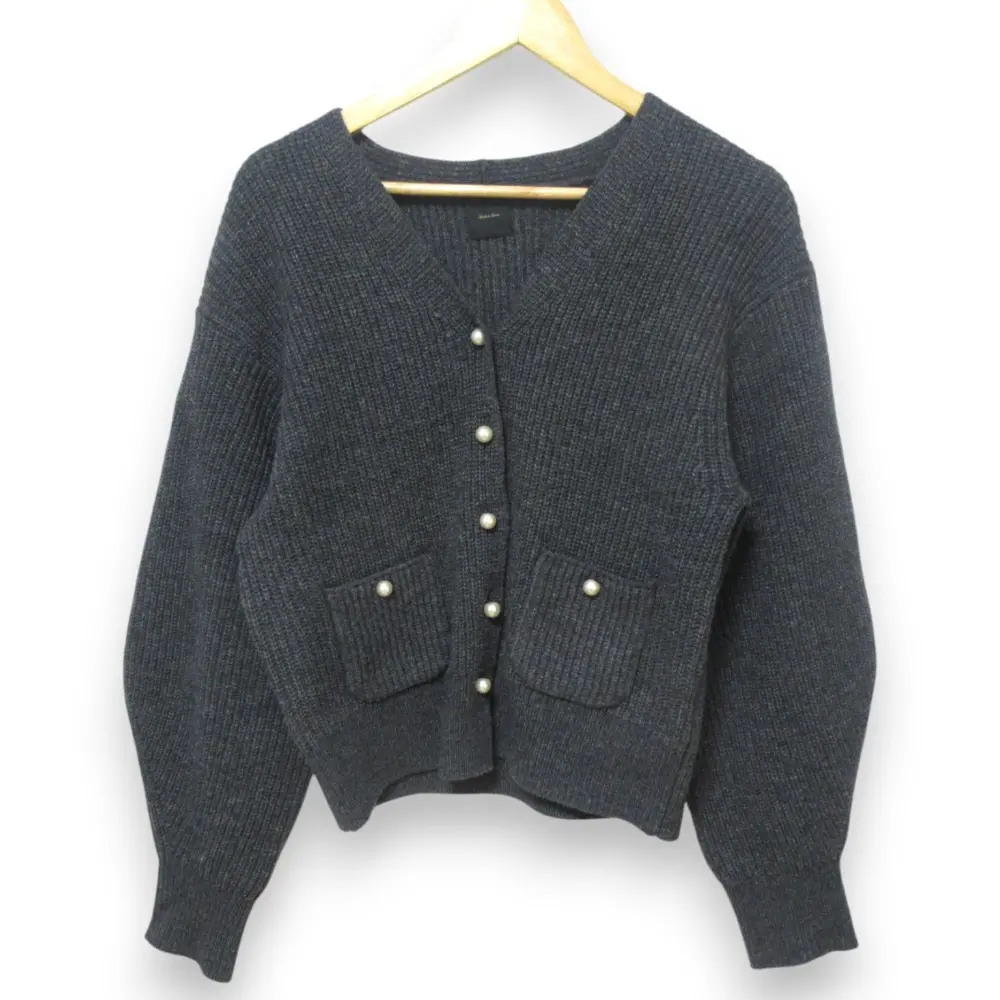 24AW Spick & Span スピックアンドスパン パール畦ニットカーディガン グレー