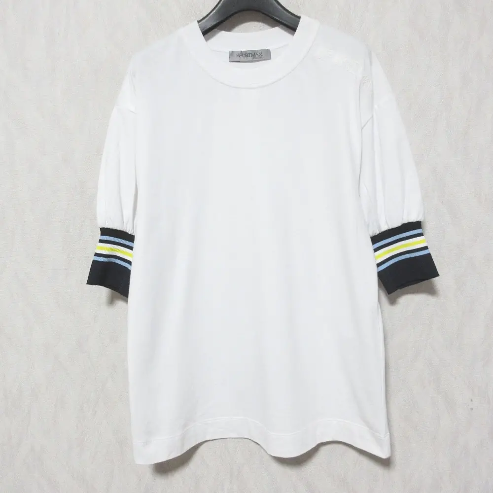 SPORTMAX defile スポーツマックス マックスマーラ リブ付きスリーブ 半袖Tシャツ サイズS ホワイト ネイビー