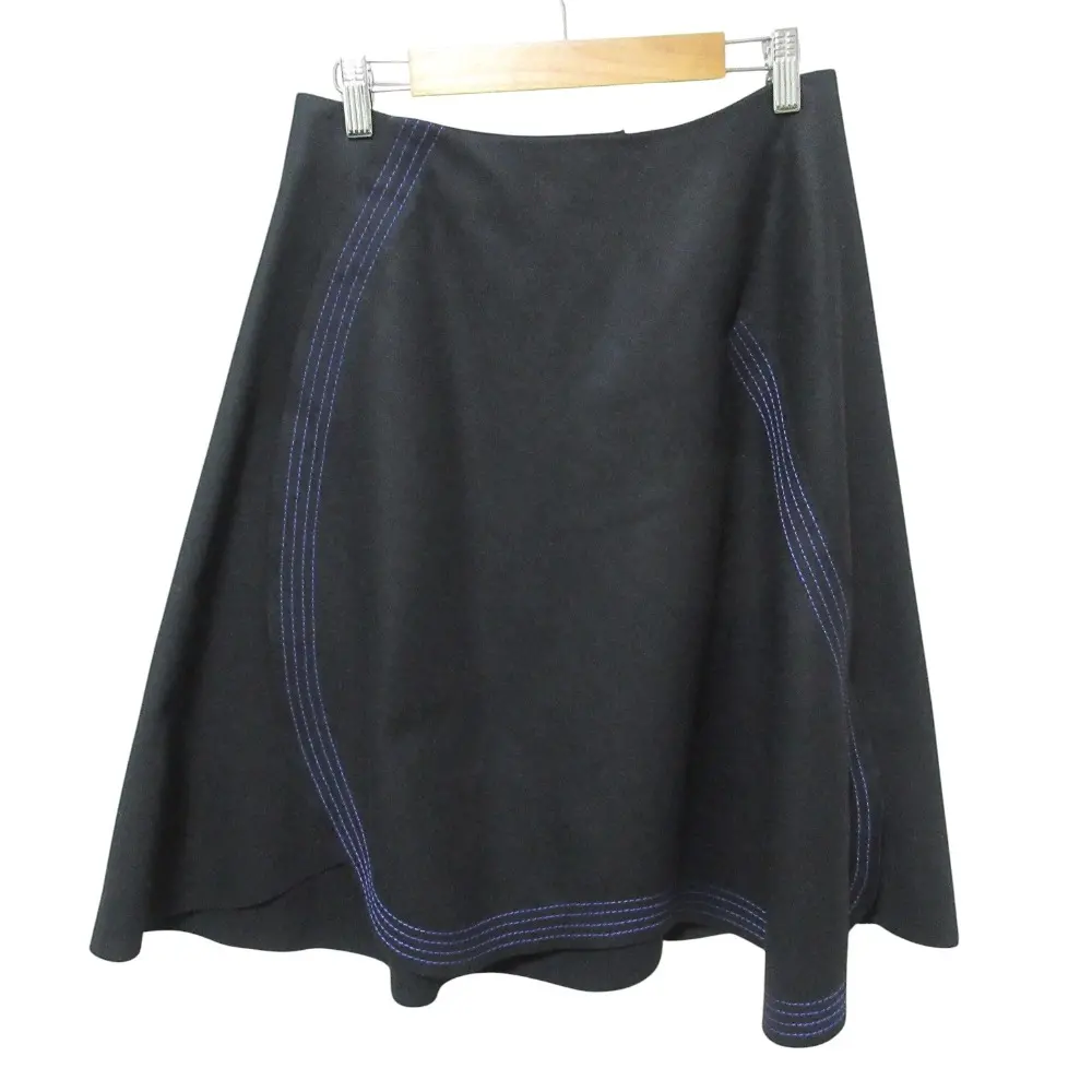 Sportmax スポーツマックス マックスマーラ メルトン ステッチデザイン ラップ フレアスカート 40 ブラック