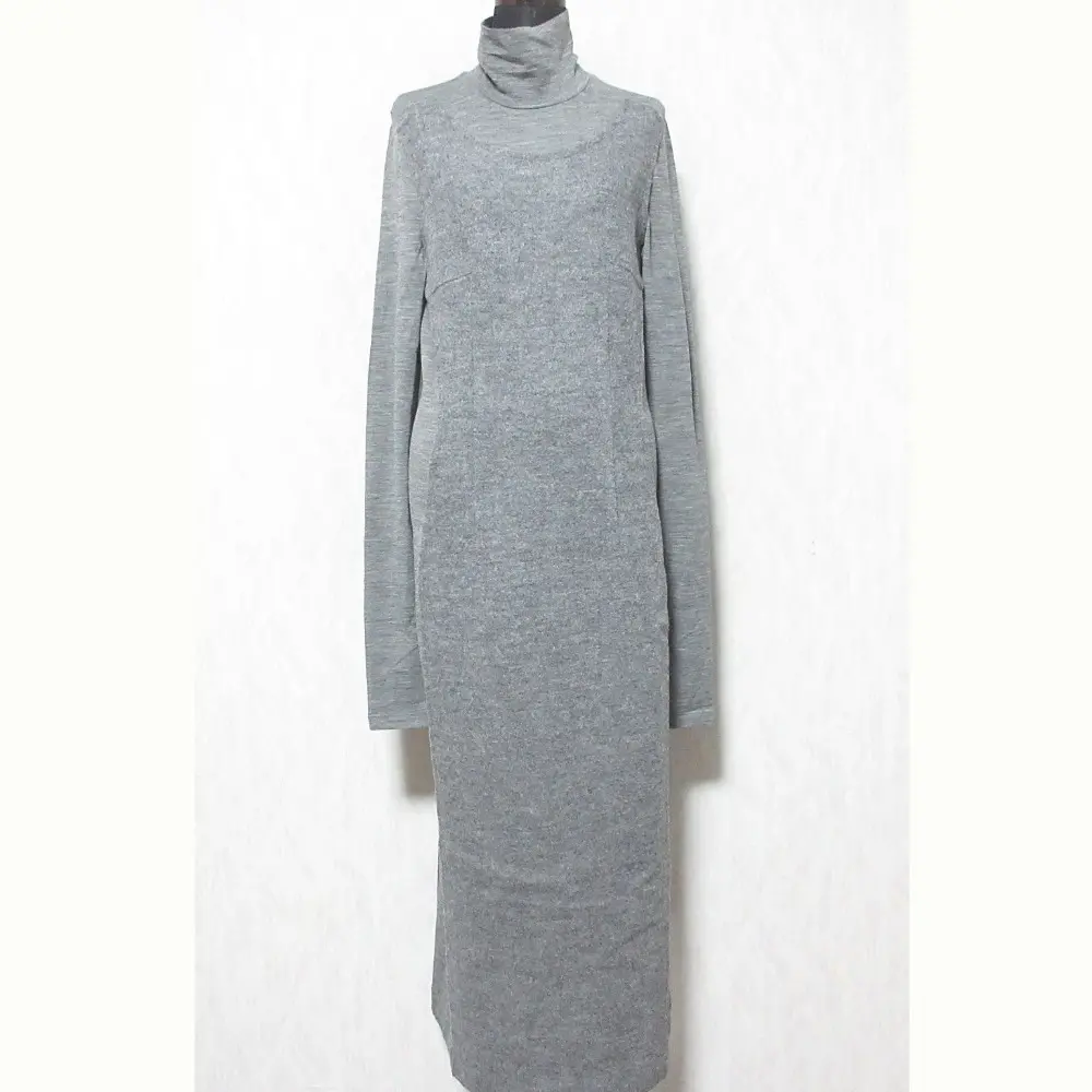 SPORTMAX スポーツマックス マックスマーラ ストレッチ タートルネック 長袖 ウールコンビ マキシワンピース M グレー