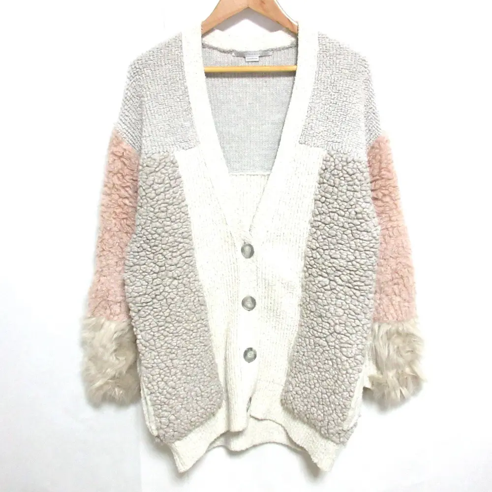 18AW STELLA McCARTNEY ステラマッカートニー FUR FREE FUR ブークレニット オーバサイズ ロングカーディガン 36 グレー×ピンク