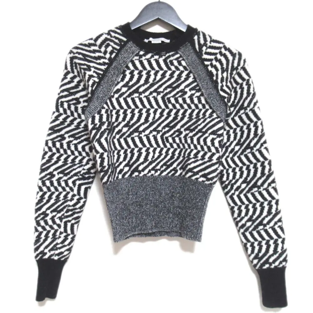 STELLA McCARTNEY ステラマッカートニー シェブロン柄 ジオメトリック柄 クロップドニット セーター 34 ホワイト×ブラック