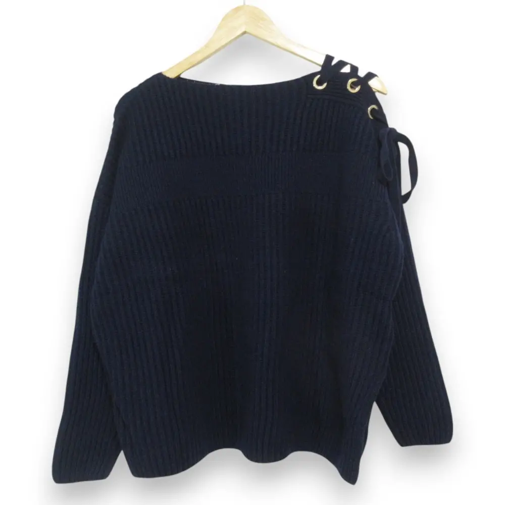 STELLA McCARTNEY ステラマッカートニー カシミヤ×ウール 長袖 ショルダーレースアップ ワイドリブ ニットセーター 36 ネイビー