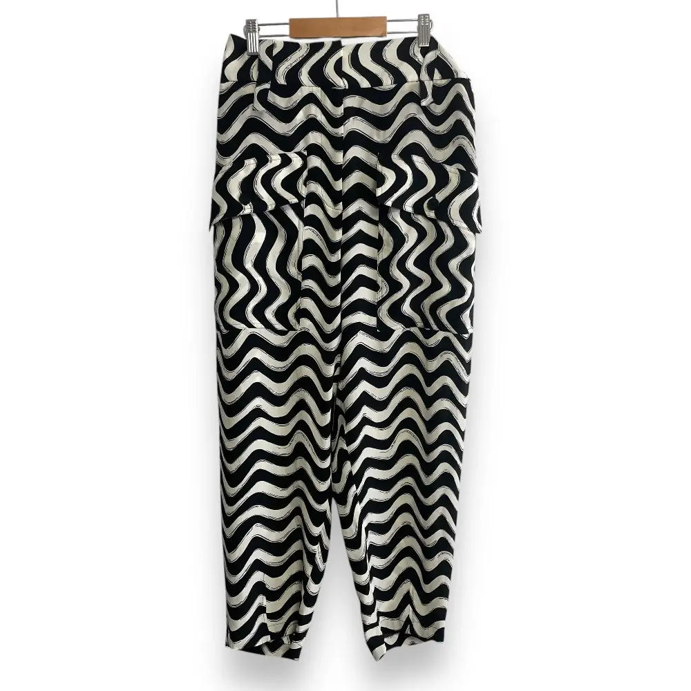 20AW STELLA McCARTNEY ステラマッカートニー 総柄 シルク100％ テーパードパンツ 42 ブラック×ホワイト