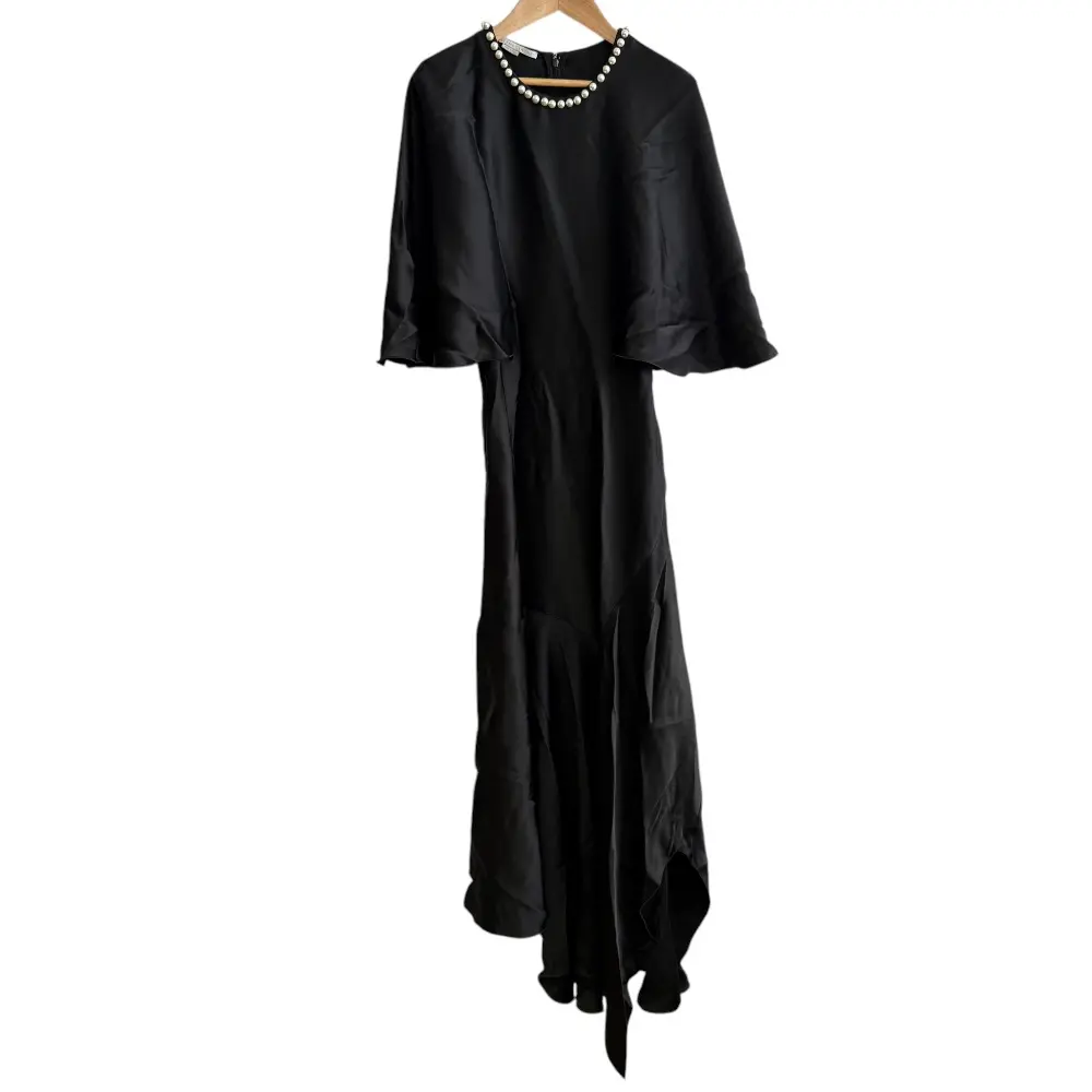 クリーニング済 STELLA McCARTNEY ステラマッカートニー 2023年モデル パール マキシ丈 ワンピース ドレス 36 ブラック