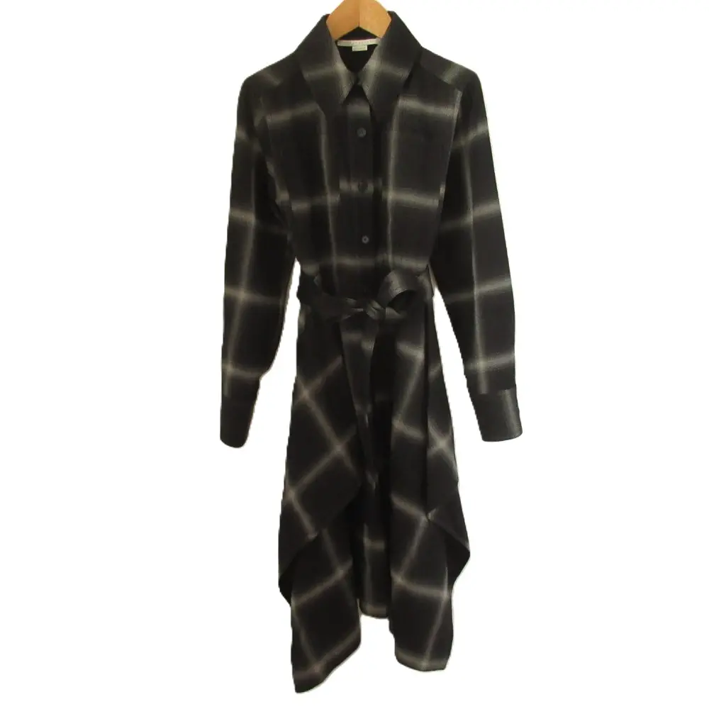 STELLA McCARTNEY ステラマッカートニー チェック柄 ベルト付き 長袖 ひざ丈 シャツワンピース 602298 サイズ34 ブラック×グレー