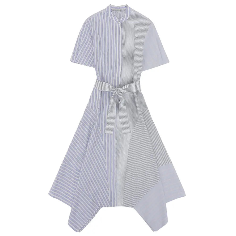 23SS STELLA McCARTNEY ステラマッカートニー ストライプ 半袖 フレアワンピース 36 ブルー系