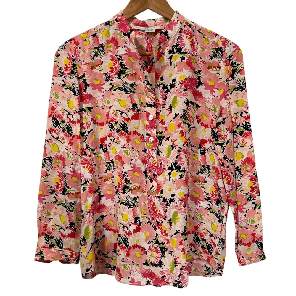 STELLA McCARTNEY ステラマッカートニー フラワープリント シルク100％ 長袖 バンドカラー ブラウス 36 ピンク