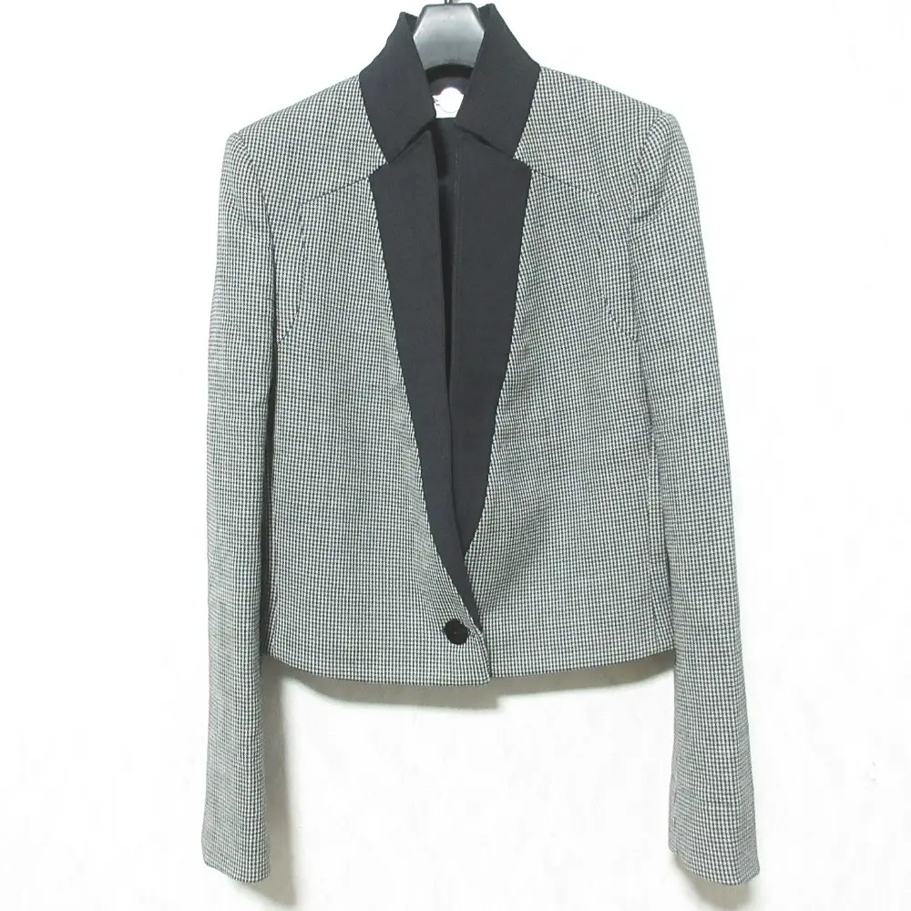 Stella McCartney ステラマッカートニー 千鳥格子柄 ウール スタンドカラー クロップド ジャケット 38 ブラック系