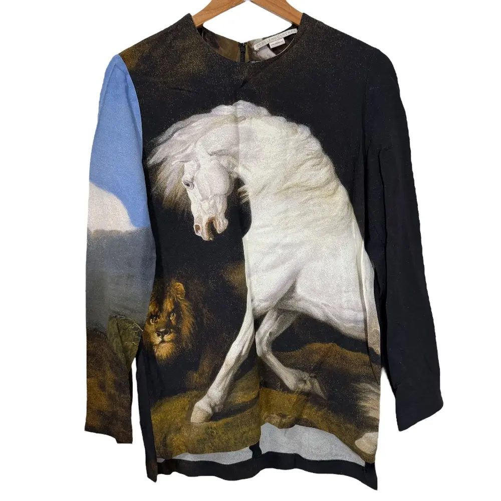 STELLA McCARTNEY ステラマッカートニー ホースプリント 長袖 プルオーバー ブラウス カットソー 38 ブラック系