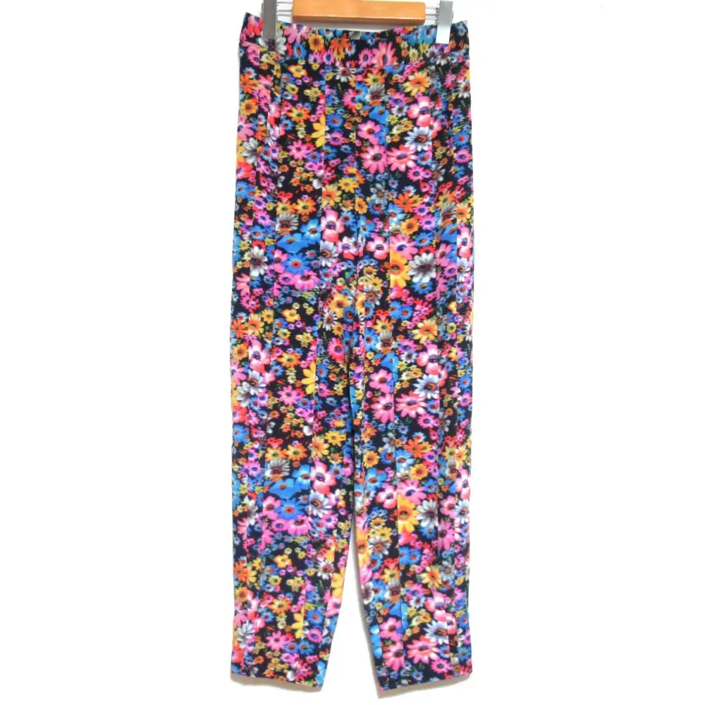 21AW STELLA McCARTNEY ステラマッカートニー シルク100% フラワープリント タックプリーツ テーパードパンツ 34 マルチカラー