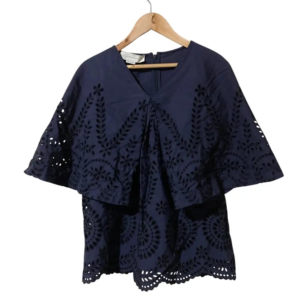 STELLA McCARTNEY  ステラマッカートニー リーフ柄 カットワークレース ブラウス プルオーバー 36 ネイビー