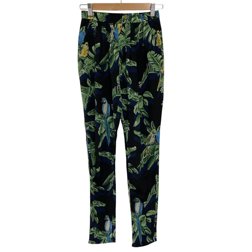 STELLA McCARTNEY ステラマッカートニー ボタニカル柄 シルク イージーウエスト テーパードパンツ 34 ブラック