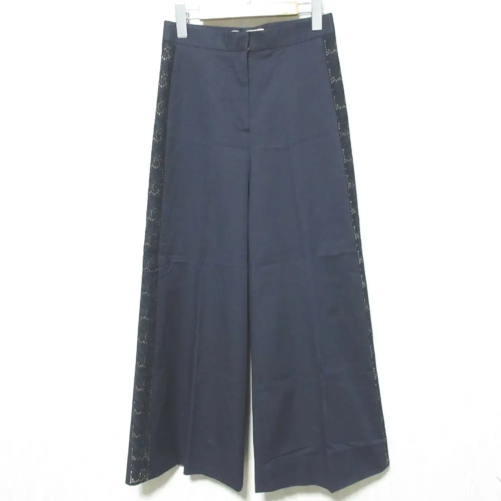 Stella McCartney ステラマッカートニー サイドフラワーレース側章 ワイドパンツ サイズ36 ネイビー 