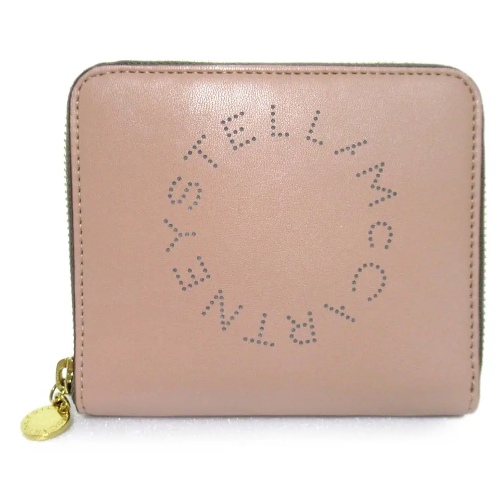STELLA McCARTNEY ステラマッカートニー ラウンドファスナー コンパクトウォレット 二つ折り財布 ピンクベージュ×グレー