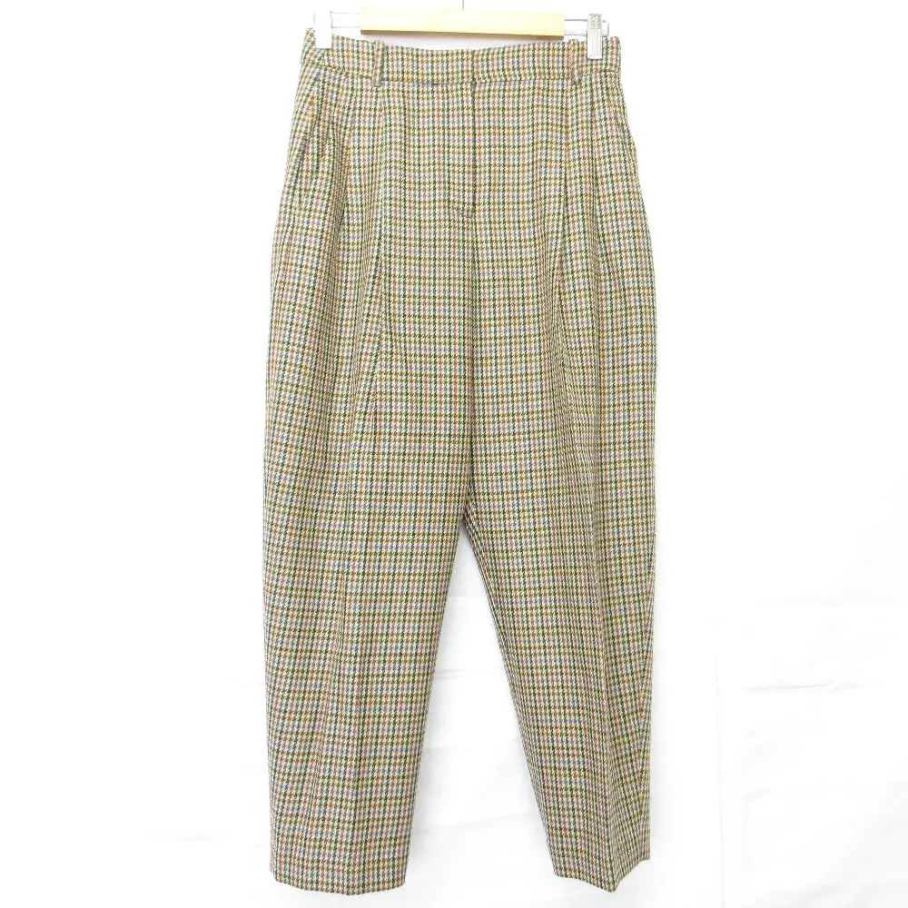 STELLA McCARTNEY ステラマッカートニー ガンクラブチェック タックスラックスパンツ サイズ36 ベージュ