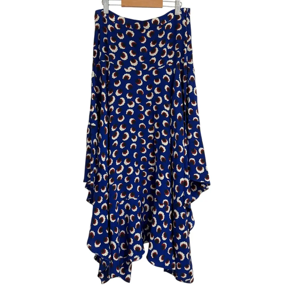 STELLA McCARTNEY ステラマッカートニー 総柄 シルク100％ アシンメトリー フレアスカート 40 ブルー