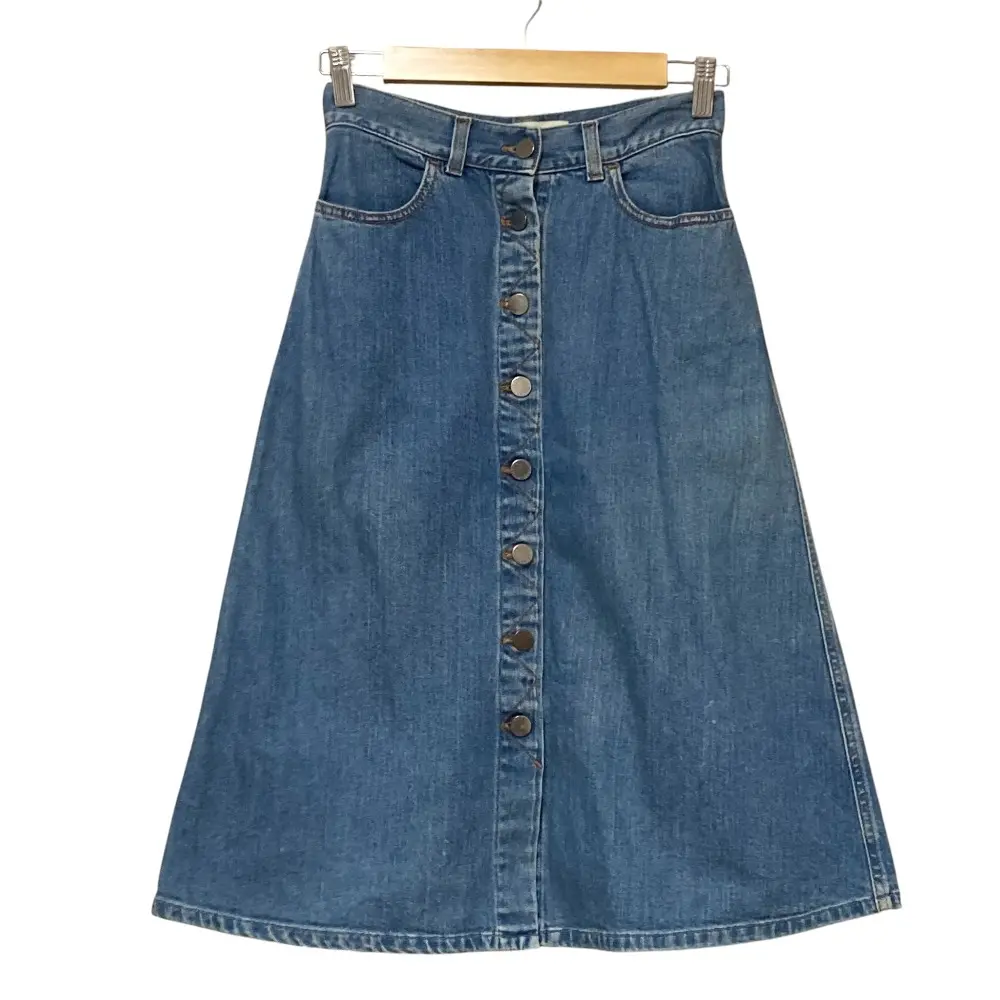STELLA McCARTNEY ステラマッカートニー フロントボタン ミモレ丈 Aライン デニムスカート サイズ26 ライトブルー