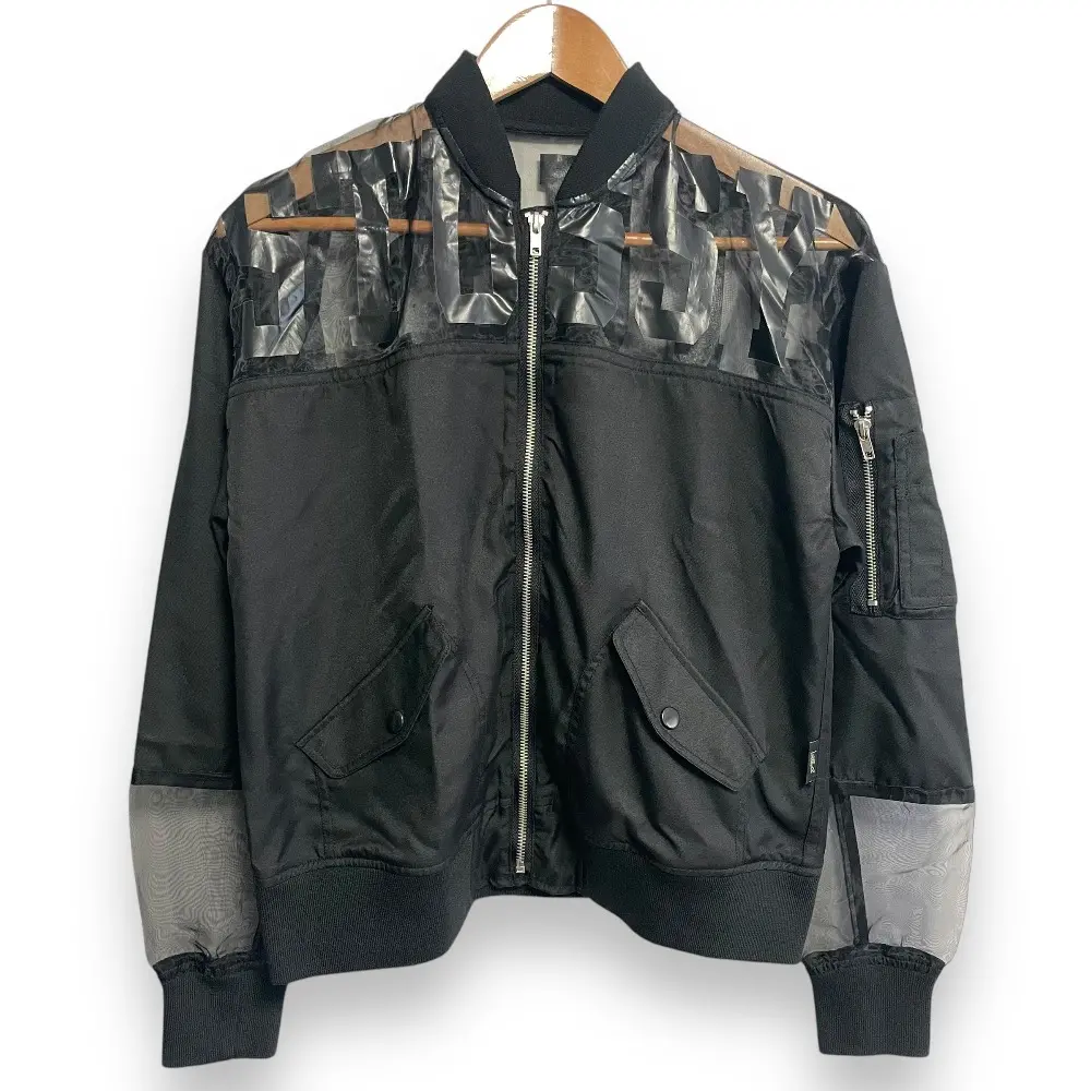 Stussy ステューシー ロゴプリント ジップアップ シアーコンビブルゾン MA-1 ジャケット M ブラック