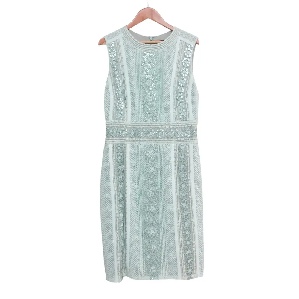 TADASHI SHOJI タダシショージ スパンコール 刺繍レース ノースリーブ ドレス ワンピース AVT17261M サイズ12 グリーン