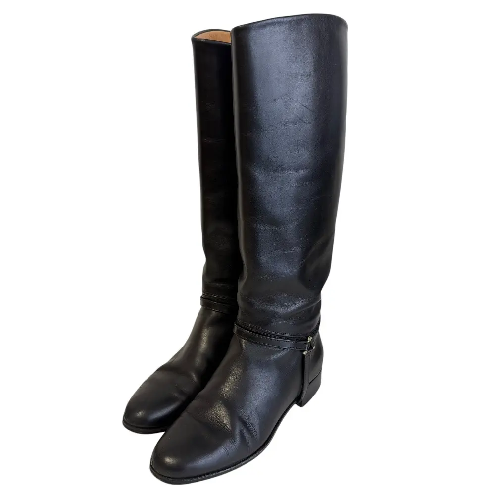 TANINO CRISCI タニノクリスティー レザー ロングブーツ ジョッキーブーツ 34 1/2 21.5cm相当 ブラック