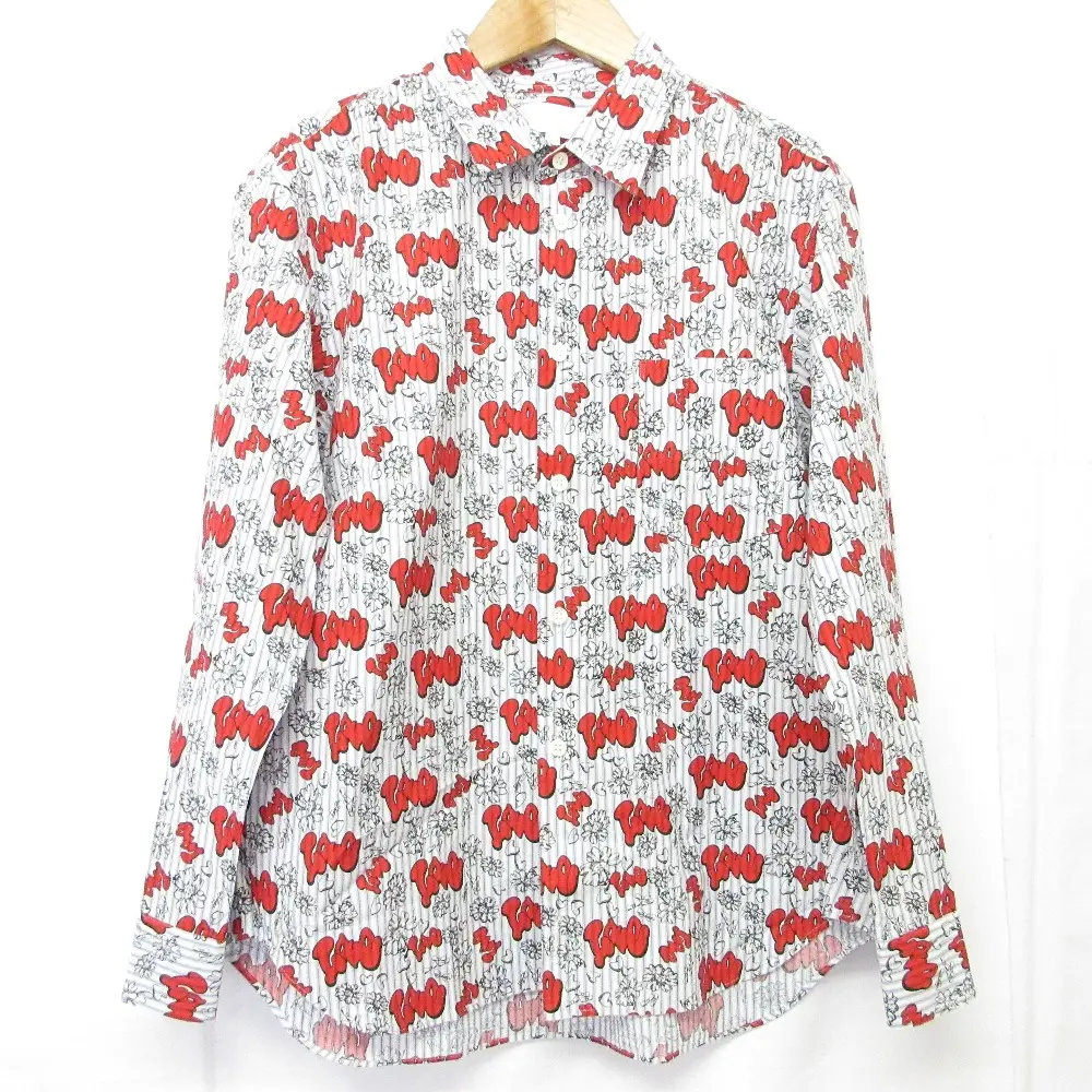 23SS tao COMME des GARCONS タオ コムデギャルソン SHUN SUDOコラボ プリント シャツブラウス TK-B019 M ライトブルー ホワイト