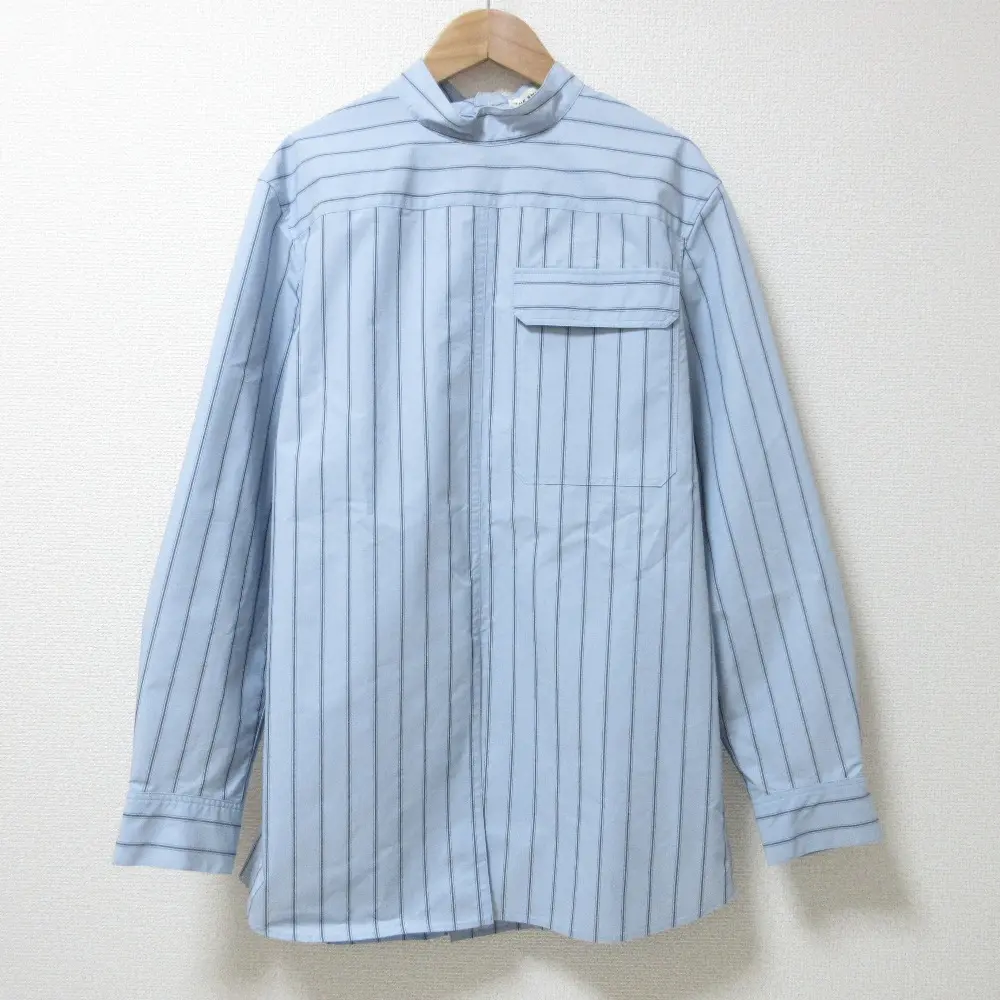 23SS THE SHINZONE シンゾーン Wスリットブラウス ストライプ 長袖 スタンドカラー シャツ 23SMSBL07 34 ライトブルー