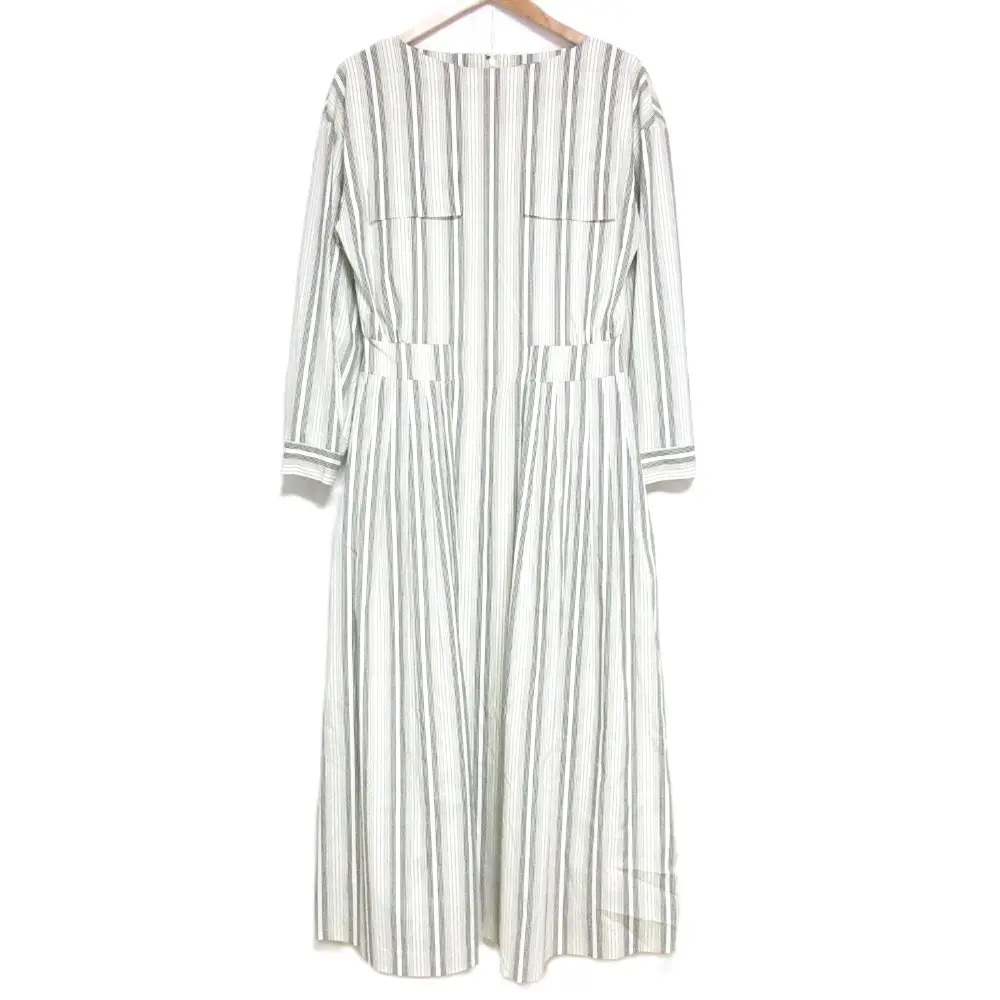 Theory luxe セオリーリュクス ALBI ストライプ柄 ストレッチ マキシ丈 長袖 ポプリンワンピース 38 アイボリー×ブラック