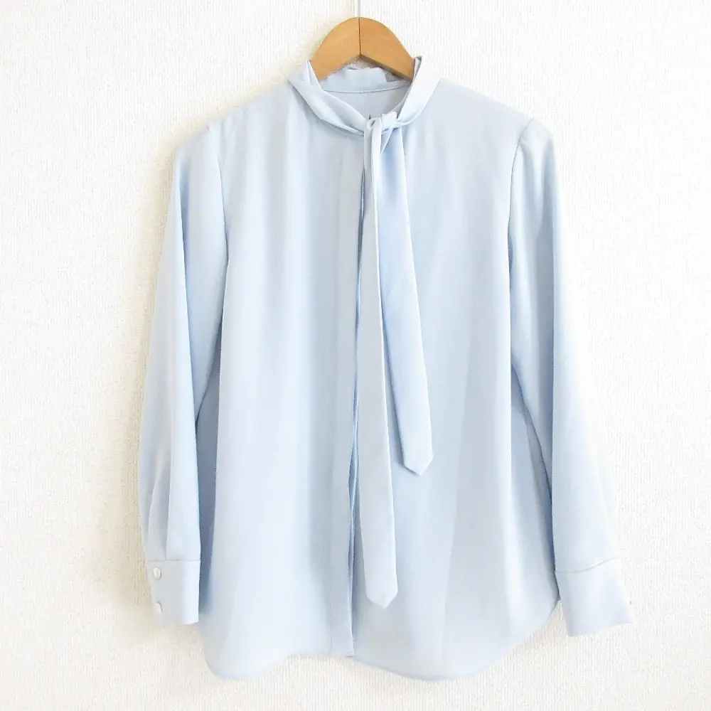 23SS theory luxe セオリーリュクス MARVINE JENS 長袖 ロングスリーブ ボウタイ バンドカラーシャツ ブラウス 36 ライトブルー