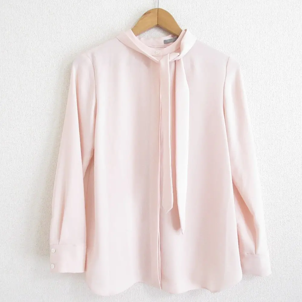 23SS theory luxe セオリーリュクス MARVINE JENS 長袖 ロングスリーブ ボウタイ バンドカラーシャツ ブラウス 36 ピンク