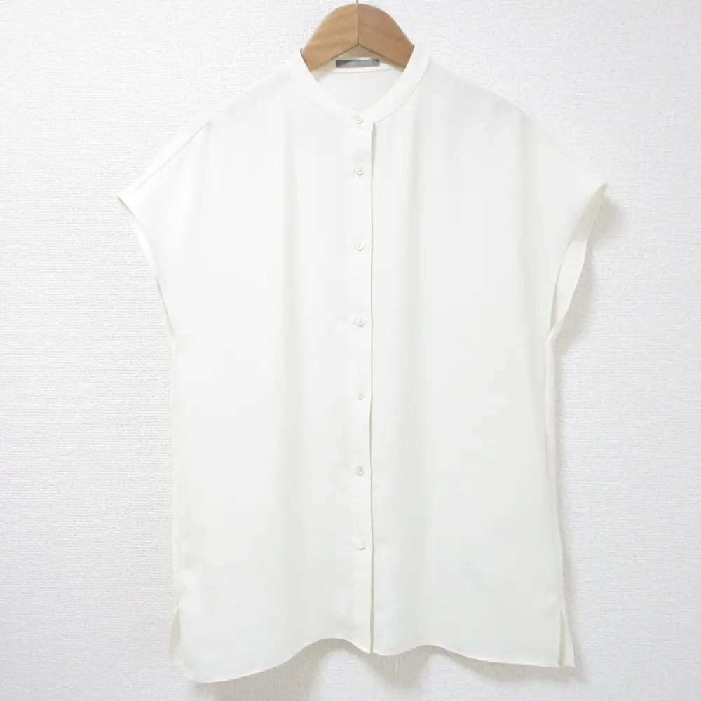 23SS theory luxe セオリーリュクス MARVINE KARRA バンドカラー フレンチスリーブ ブラウス シャツ 40 オフホワイト