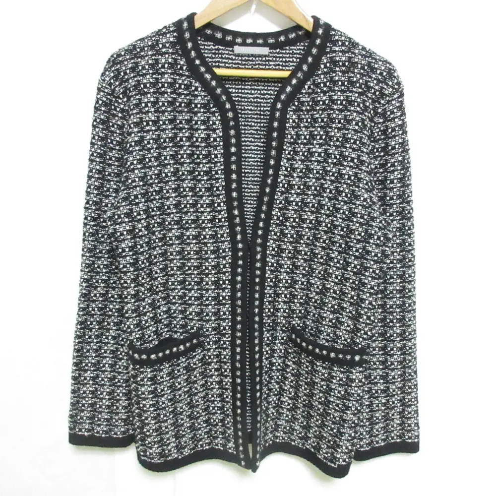 23AW theory luxe セオリーリュクス SPLENDO 3 VICK ノーカラー ツイードニットジャケット カーディガン 38 ブラック×ホワイト