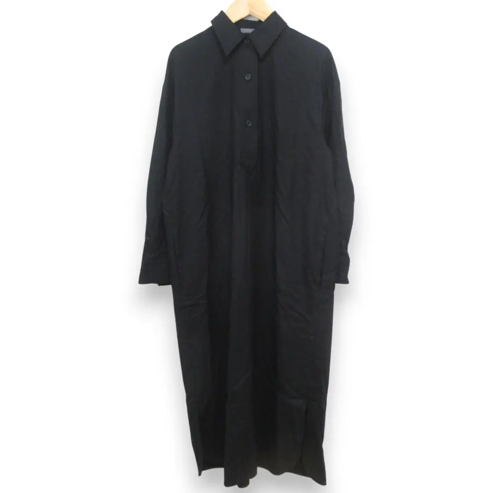 23AW Theory luxe セオリーリュクス  LT FLANNEL CAROLIE ウールブレンド ロングシャツワンピース サイズ38 ブラック