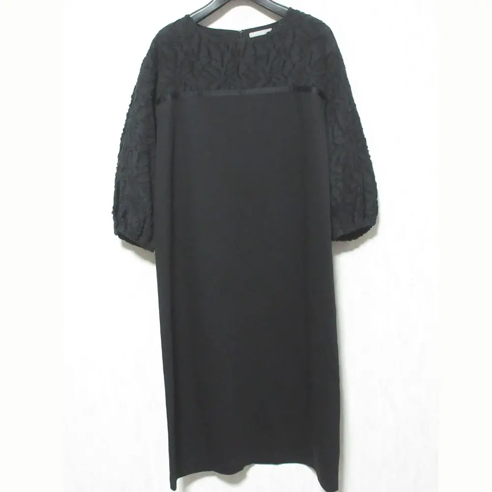 theory luxe セオリーリュクス COTTON INTERLOCK LINDA 七分袖 ミディドレス ワンピース 38 ブラック