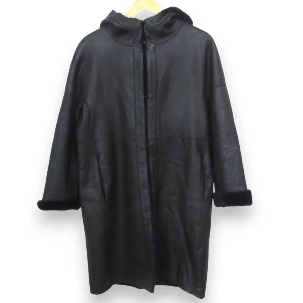 Theory luxe セオリーリュクス GIFT CADET ムートンフーディーコート サイズ38 ブラック×ネイビー