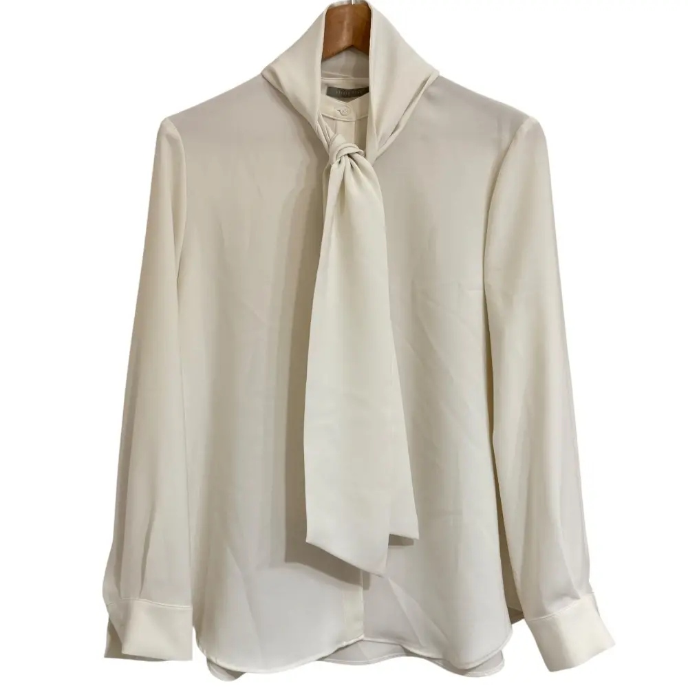 22AW Theory luxe セオリーリュクス MARVINE LILEN 長袖 比翼仕立て ボウタイ ブラウス シャツ 42 アイボリー