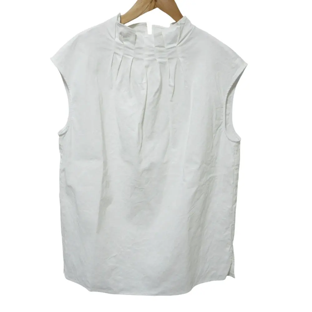 25SS Theory luxe セオリーリュクス LUSH LINEN SHAYNE BLOUSE ノースリーブ ウォッシャブルブラウス 38 ホワイト