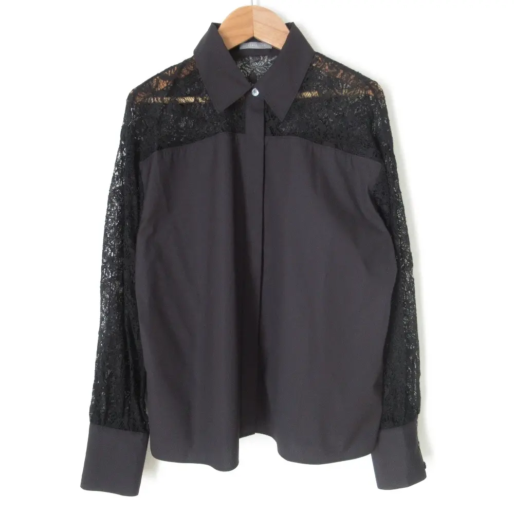 25SS Theory luxe セオリーリュクス LUXE COTTON ELLENA レース切替ブラウス シャツ 38 ブラック
