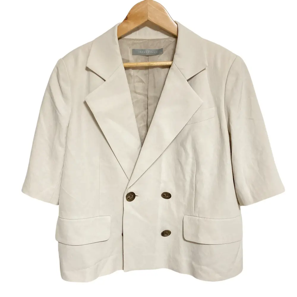 24AW Theory luxe セオリーリュクス CLINDA BECCA 半袖 ダブルブレスト テーラードジャケット 38 ベージュ