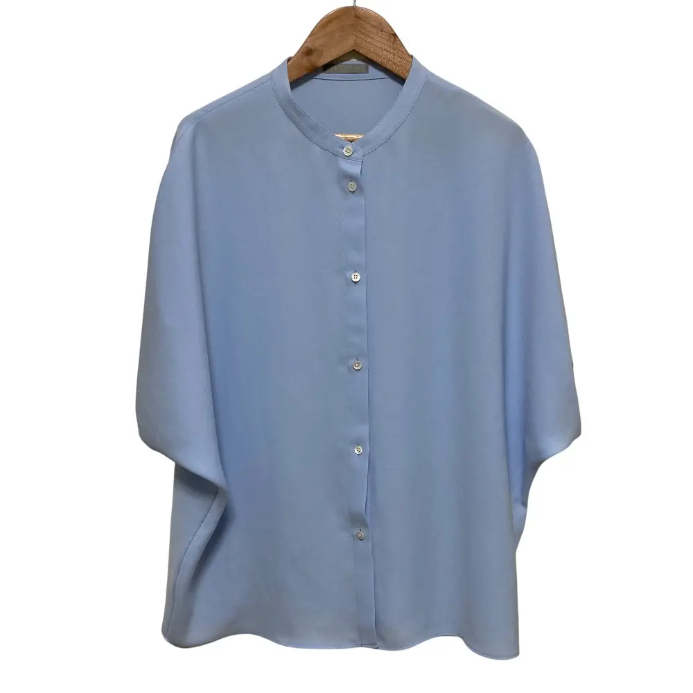 25SS Theory luxe セオリーリュクス MARVINE AMIA ドルマンスリーブ 半袖 バンドカラー ブラウス シャツ サイズ38 ライトブルー