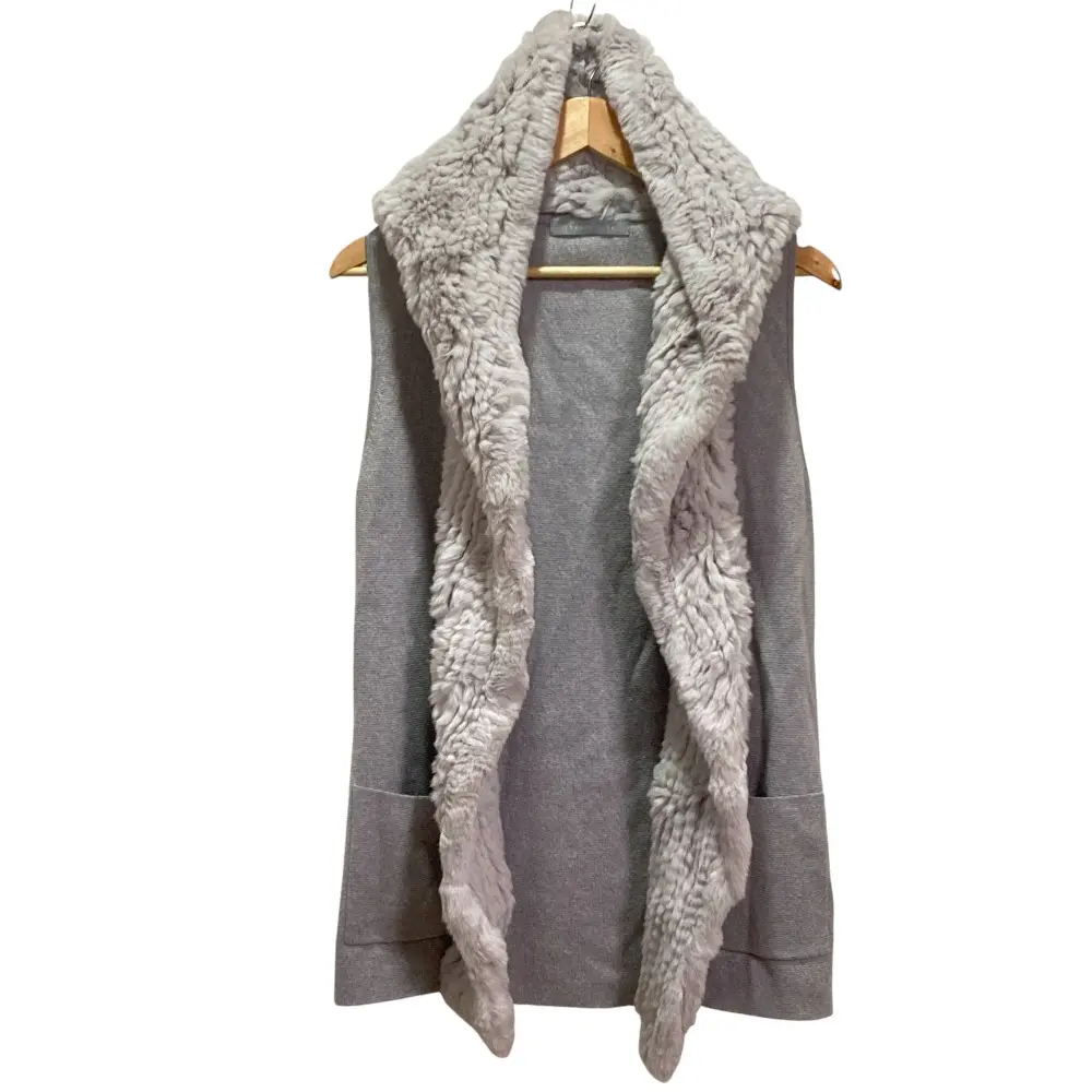 Theory luxe セオリーリュクス ラビットファーカラー ニットジレ ベスト 38 グレー