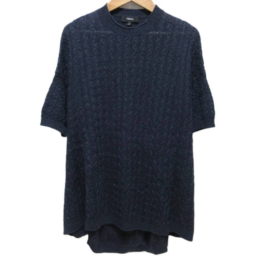 22SS Theory セオリー SAG HARBOR SCULPTED CABLE PO リネン 半袖 ケーブルニット セーター S ネイビー