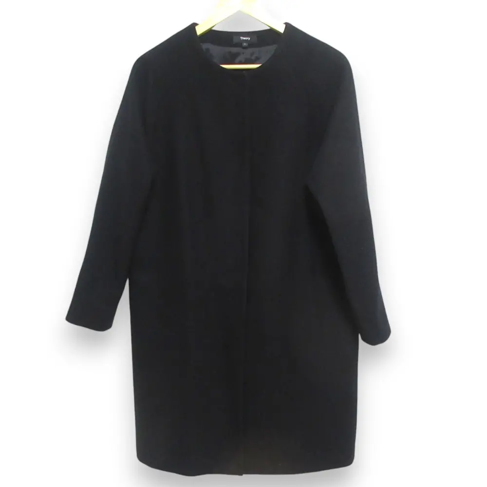22AW Theory セオリー LAMB MELTON2 ROUNED COAT ウール ノーカラー ロングコート サイズP ブラック